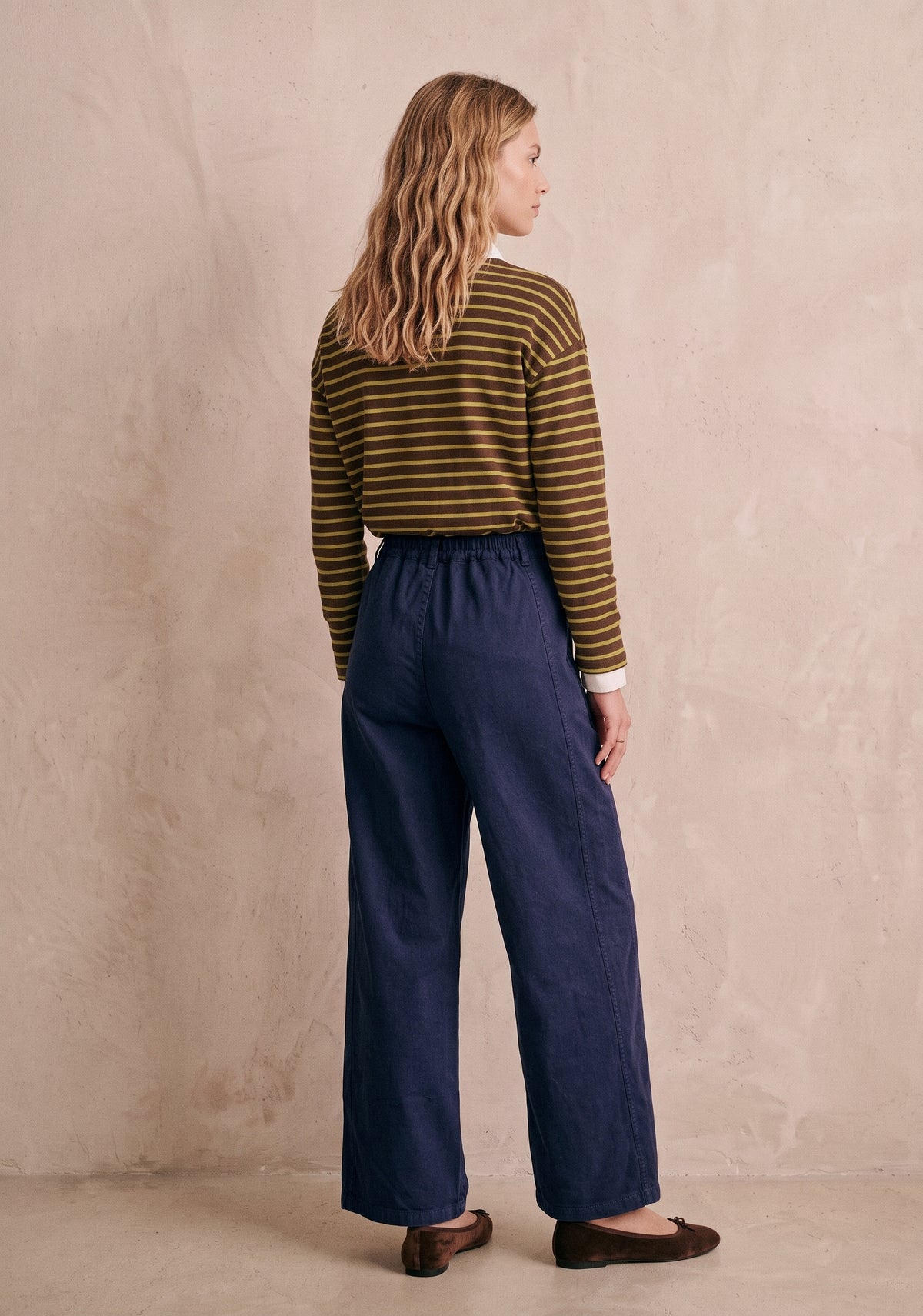 Pantalon large taille haute en coton poches plaquées - Josh
