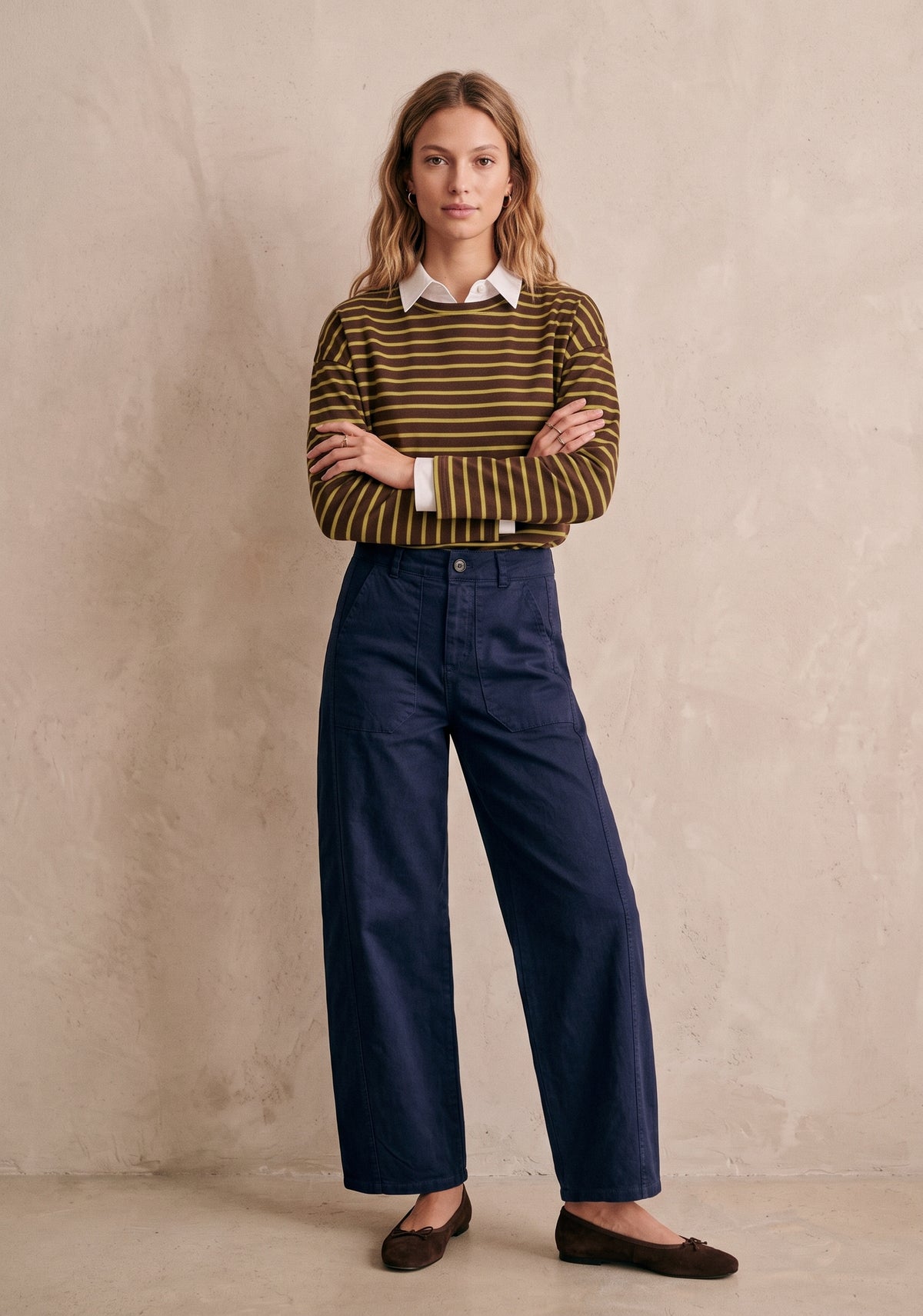 Pantalon large taille haute en coton poches plaquées - Josh
