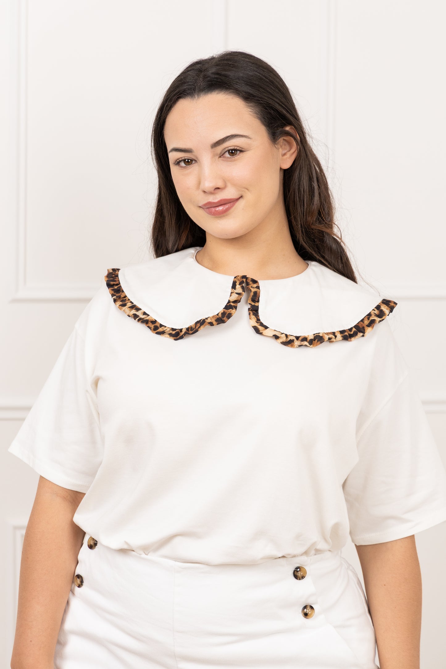 T-shirt col claudine leopard - Iza