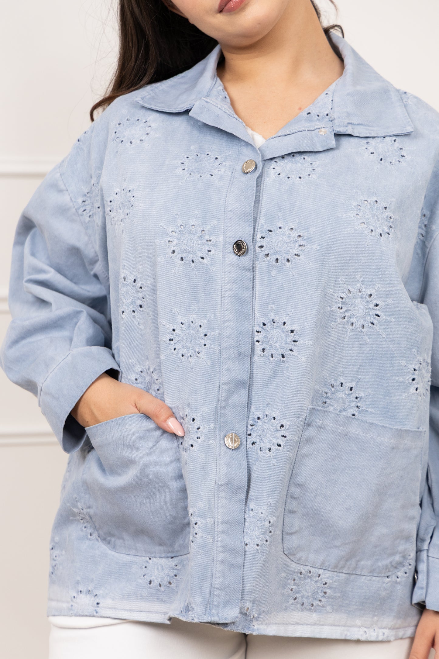 Veste broderie denim rose - Lia