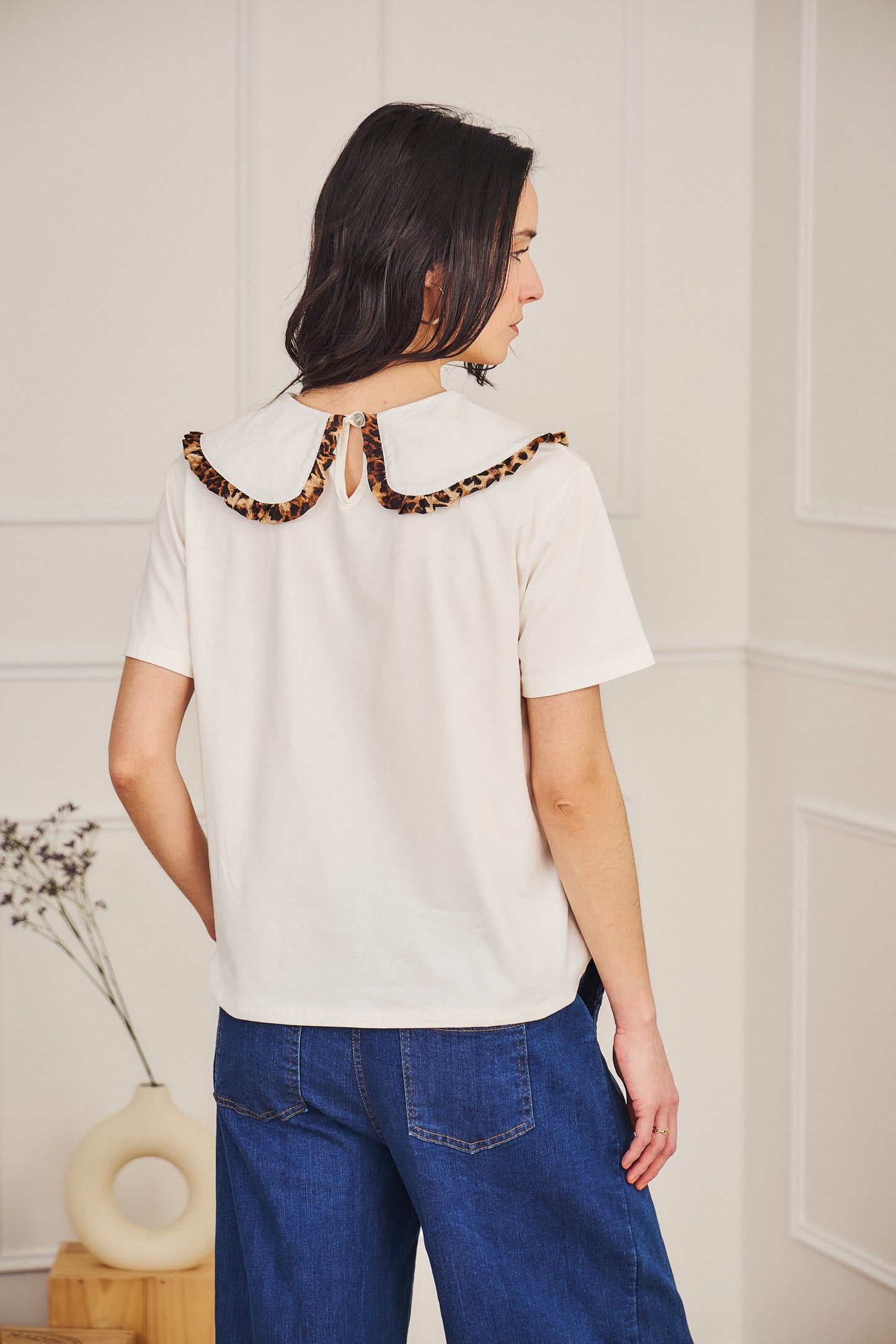 T-shirt col claudine leopard - Iza