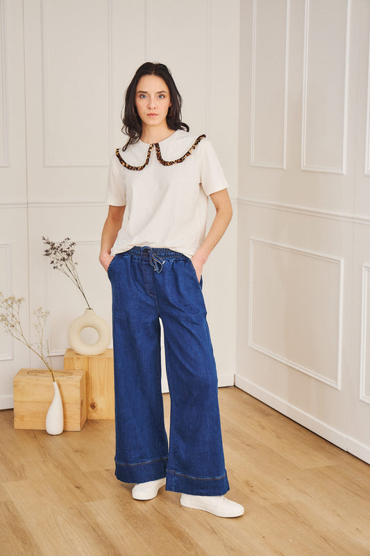 T-shirt col claudine leopard - Iza