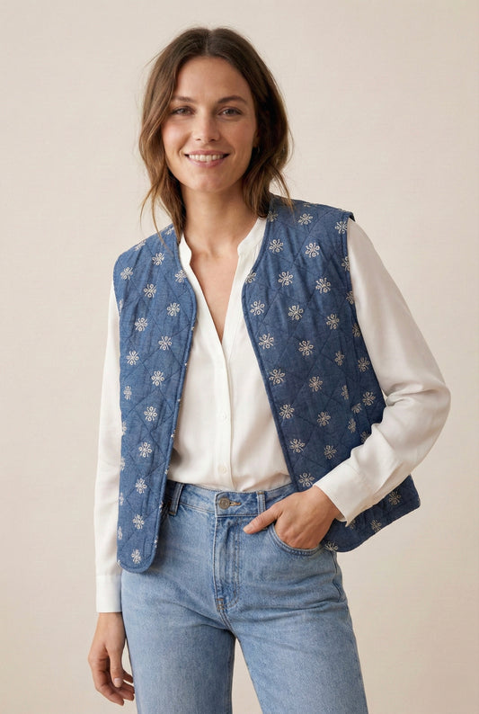 Veste sans manches matelassée broderie - Noémie