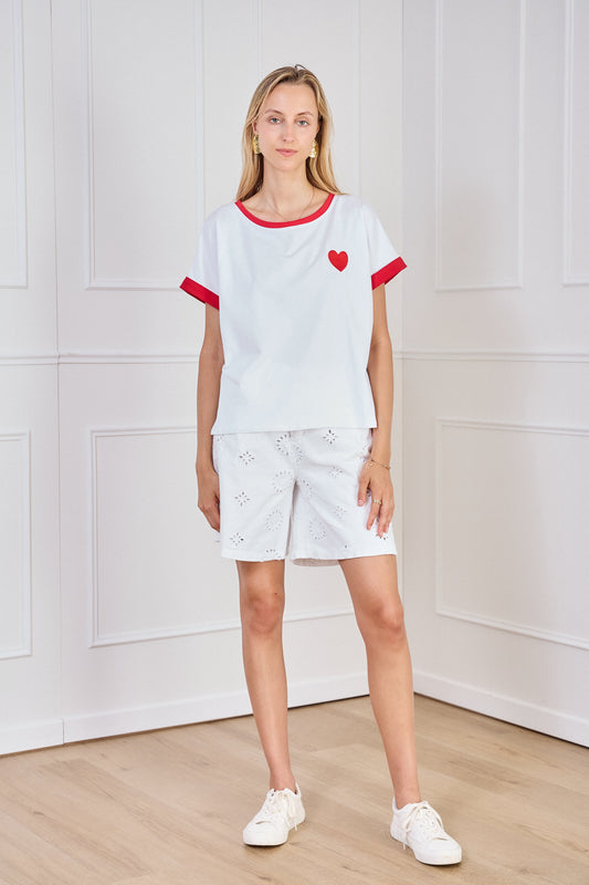 T-shirt coeur brodé rouge - Sira