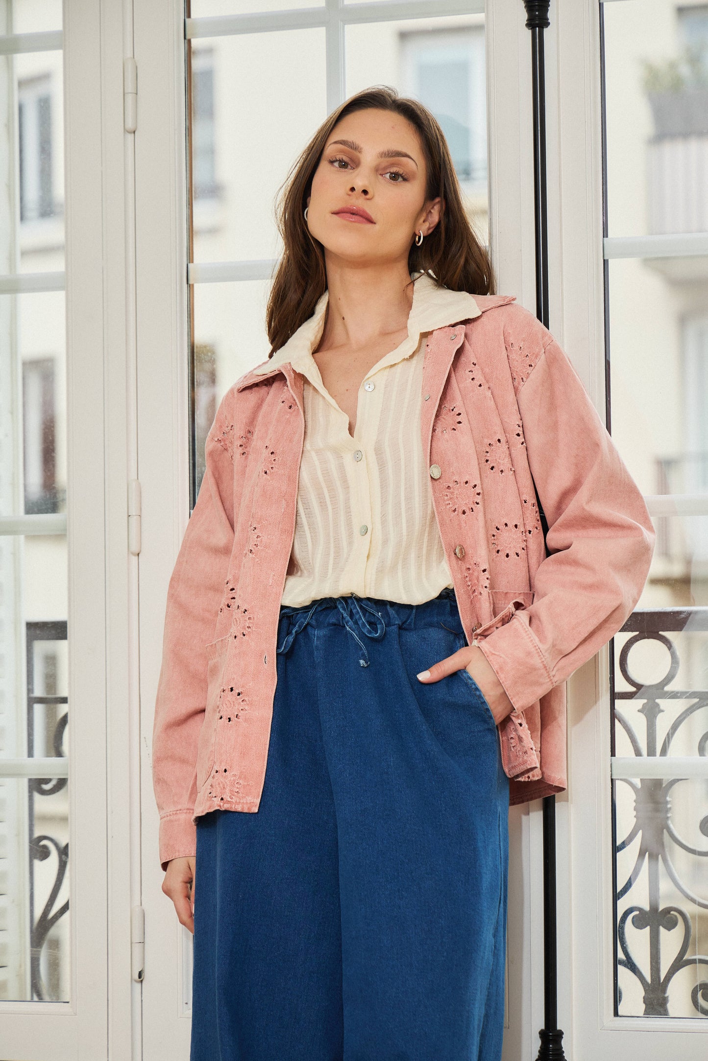 Veste broderie denim rose - Lia