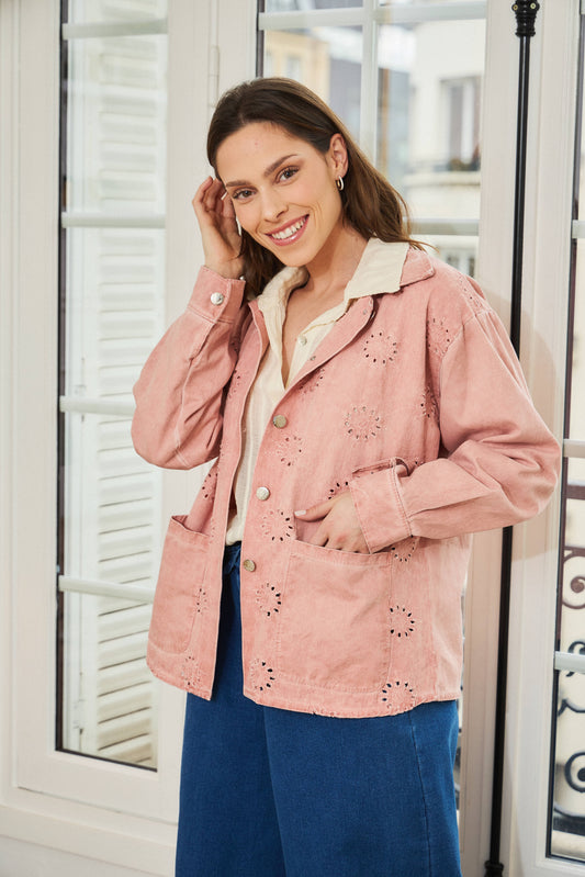 Veste broderie denim rose - Lia